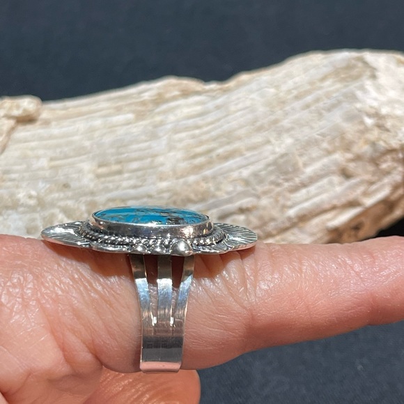 SOLD……Kingman Turquoise Adjustable Sterling Ring - Picture 3 of 6